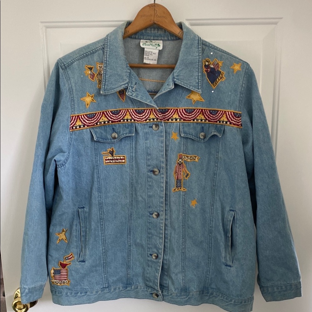 Quacker Factory Patriotic USA Denim Jean Jacket. Size XL - Picture 2 of 12